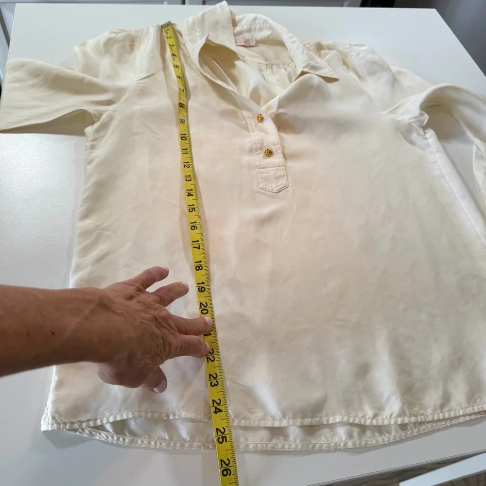 Tory Burch Ivory Silk Blouse Tunic Size 2 Gold Double-T Buttons